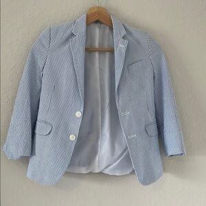 Boy’s Seersucker Blue and White Striped Blazer